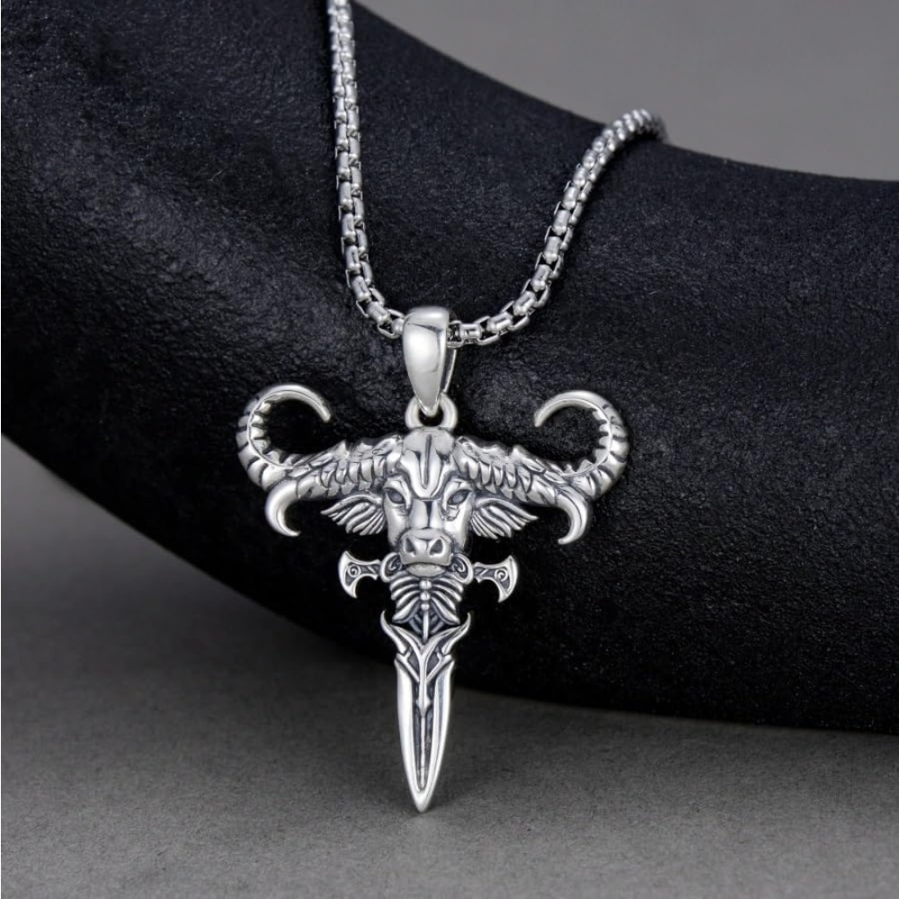 925 Sterling Silver Bull Head Pendant Necklace, Classic Gift